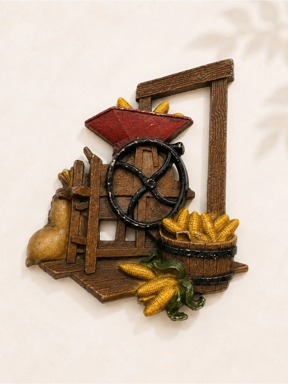 Vintage Homeco apple cider press and corn mill wall decor set